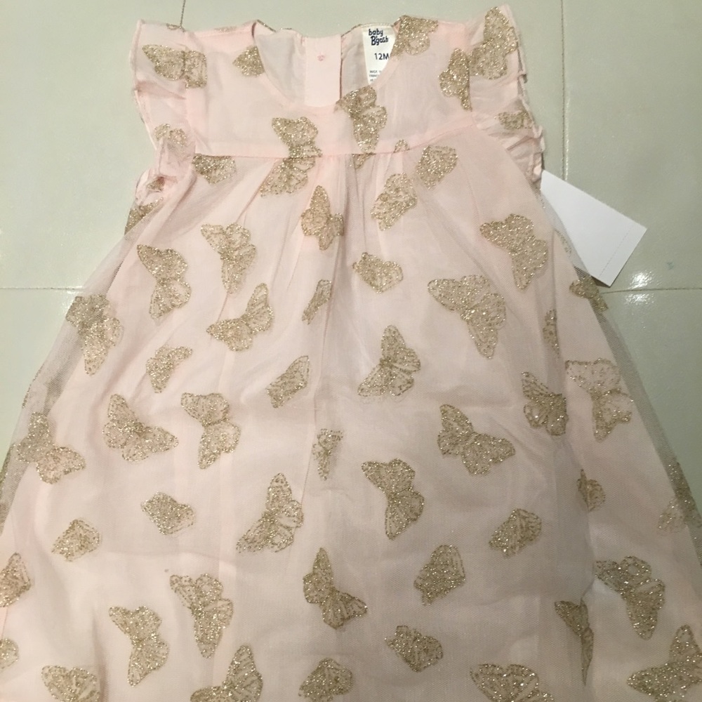 Oshkosh pale pink and gold tulle dress NWT 12mo